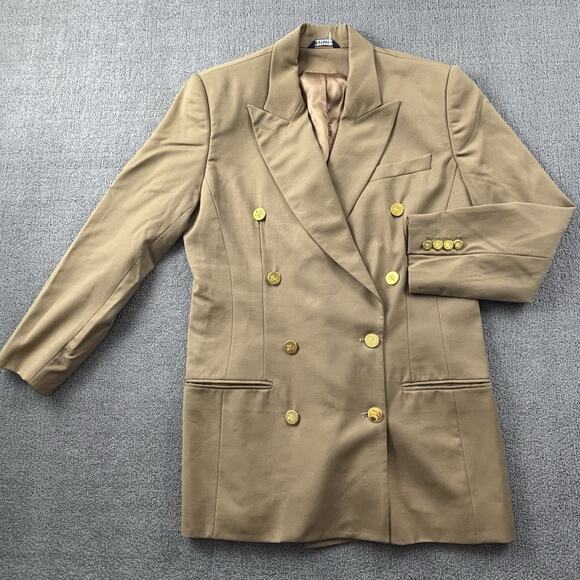 Vintage Burberry Coat Womens Size 8 Tan Button Up Wool Jacket Luxury Ladies - Picture 1 of 16